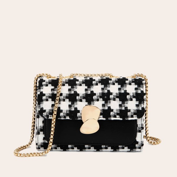 

Tweed Chain Shoulder Bag, Black