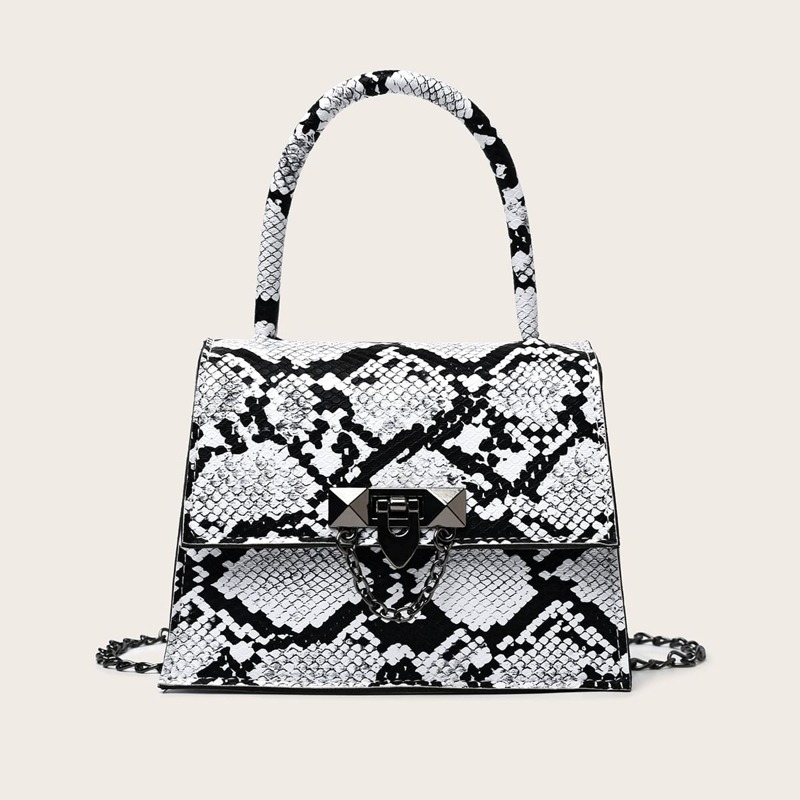 

Snakeskin Satchel Bag, Grey