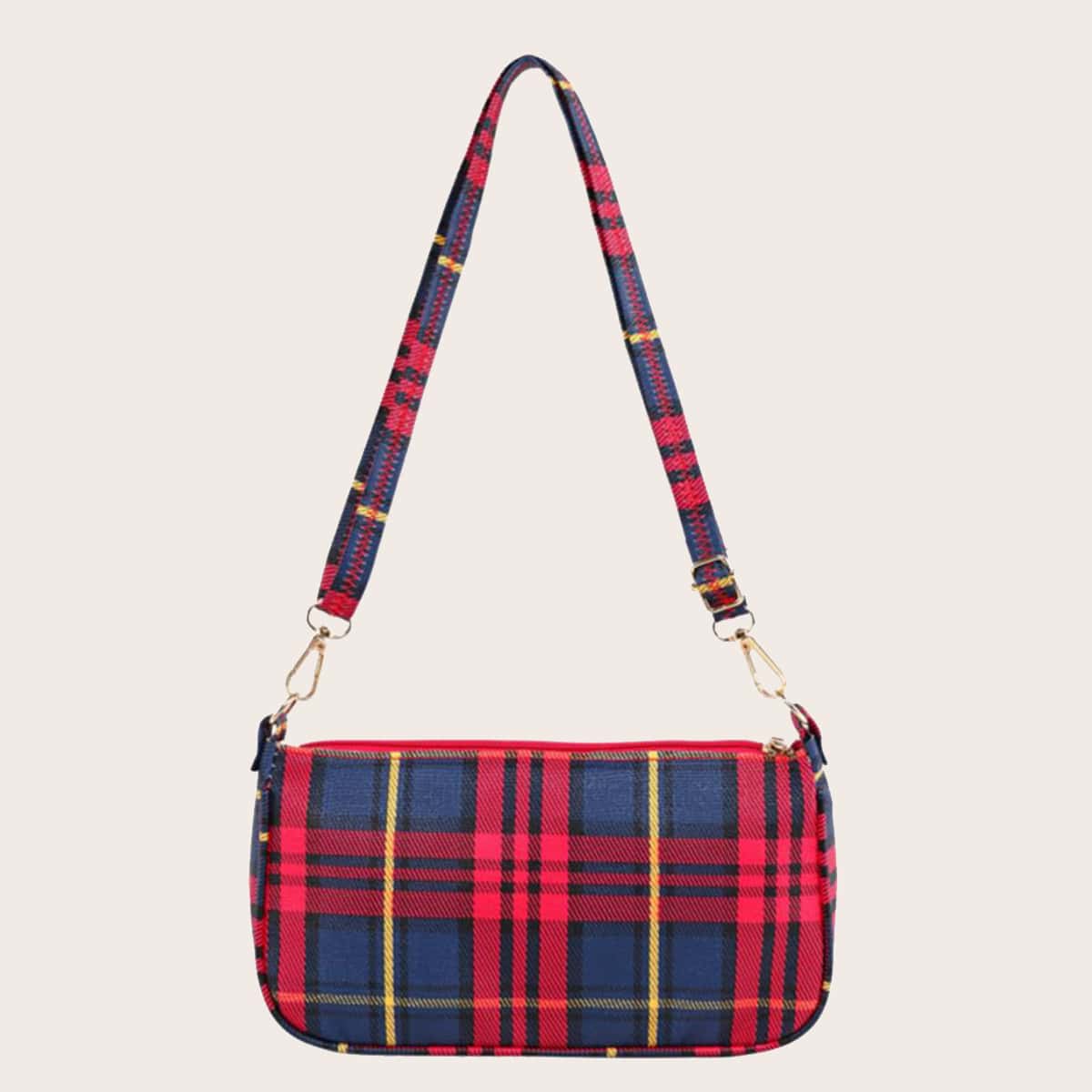 

Tartan Baguette Bag, Red