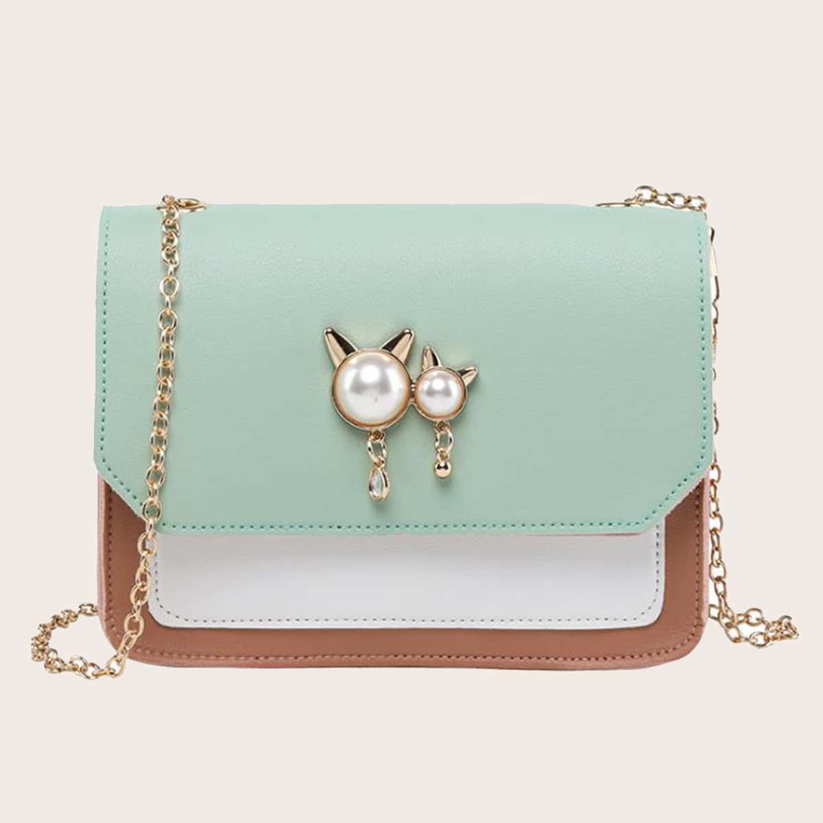 

Colorblock Chain Crossbody Bag, Multicolor