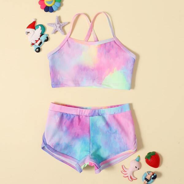 

Toddler Girls Tie Dye Criss Cross Shorts Bikini Swimsuit, Multicolor