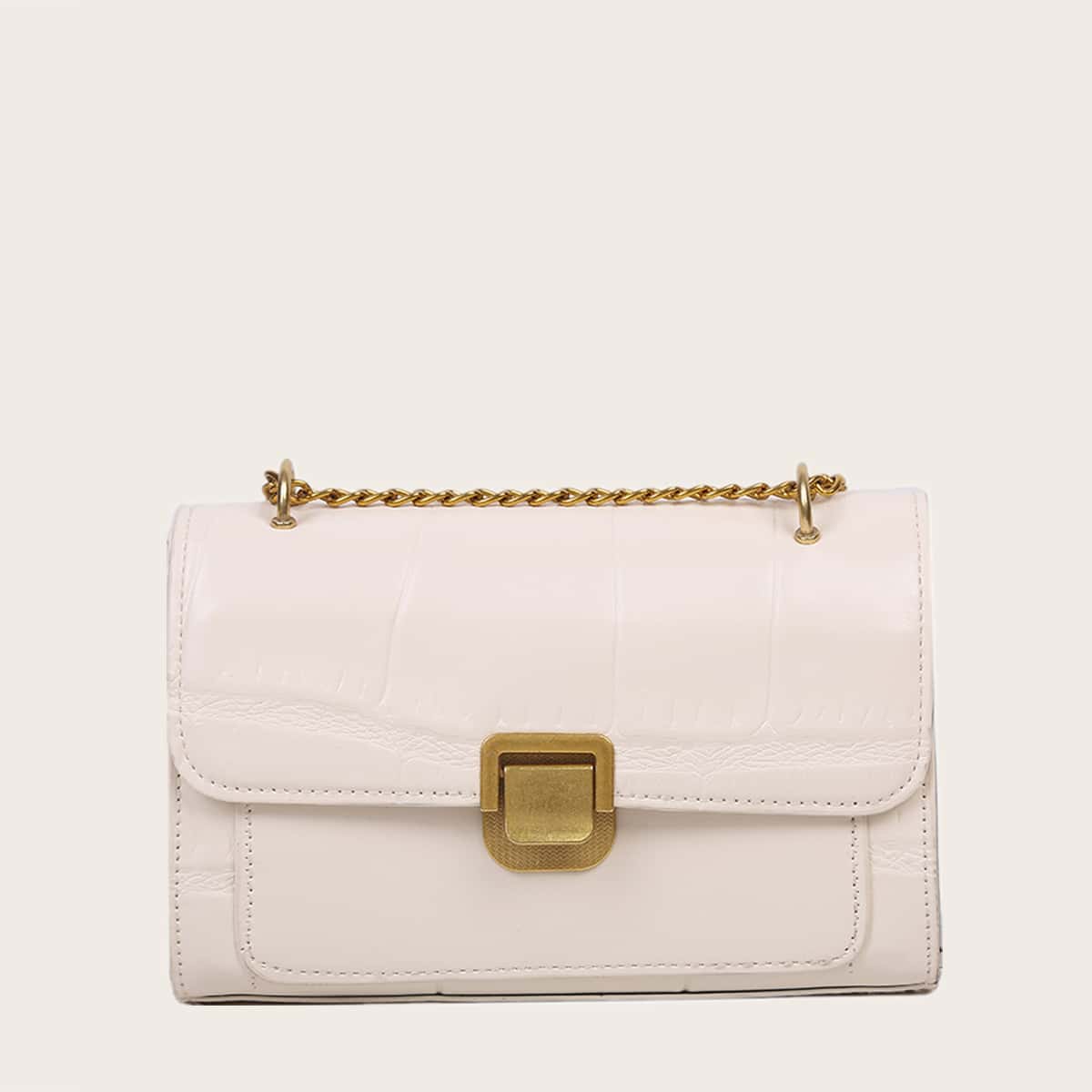 

Croc Embossed Chain Crossbody Bag, Beige