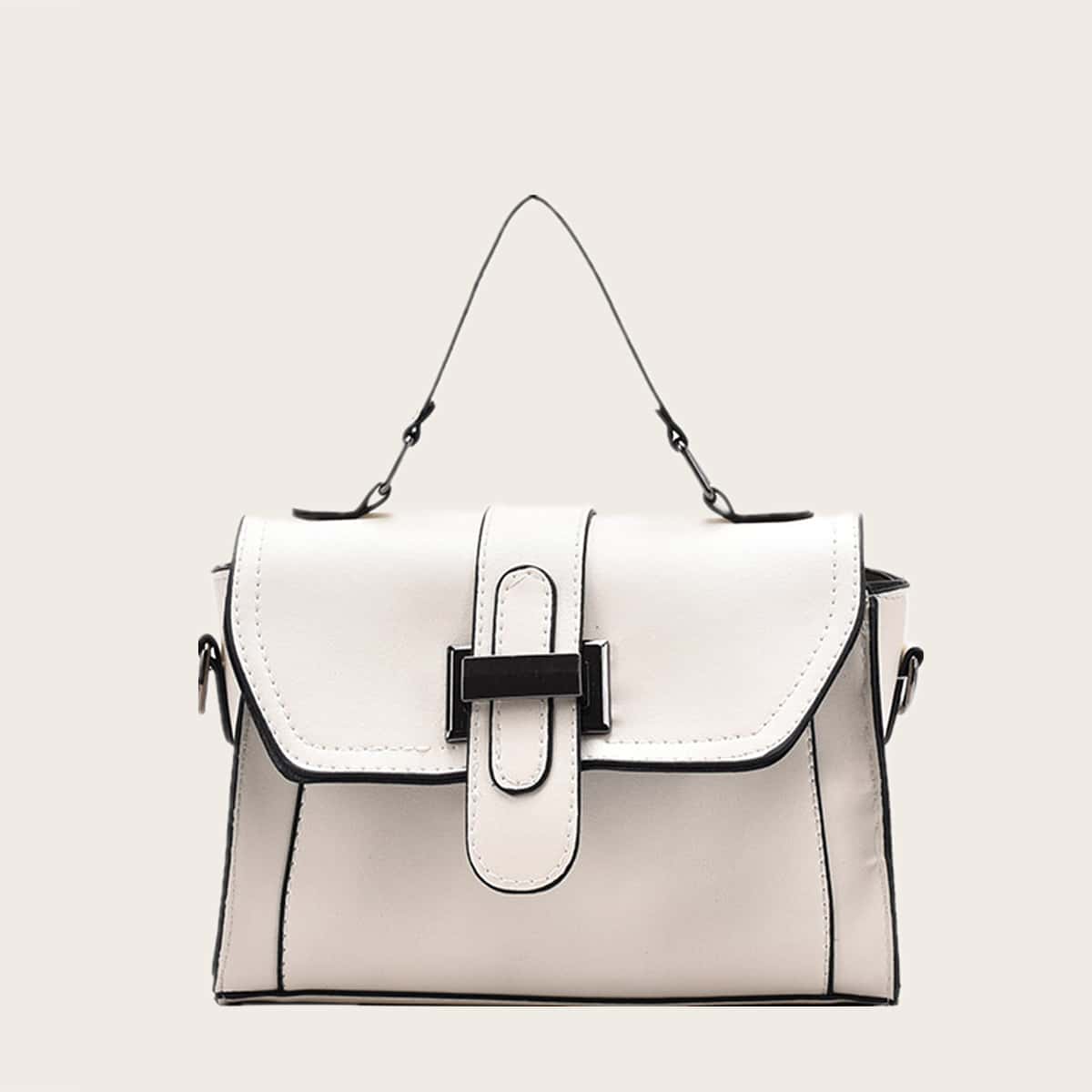 

Contrast Trim Satchel Bag, White