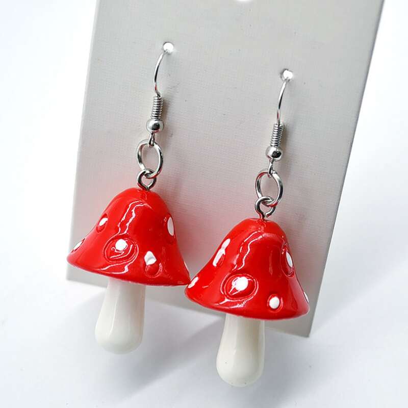 

Mushroom Drop Earrings, Red