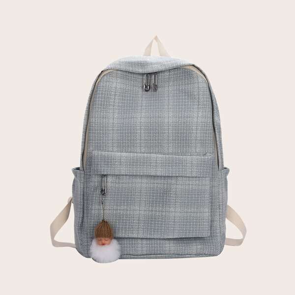 

Large Capacity Fluffy Doll Charm Backpack, Blue