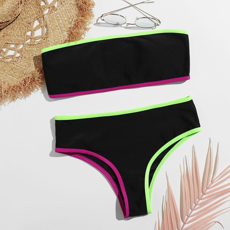 

Contrast Binding Bikini Swimsuit, Multicolor