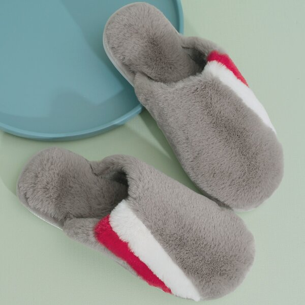 

Men Fluffy Color Block Slippers, Light grey
