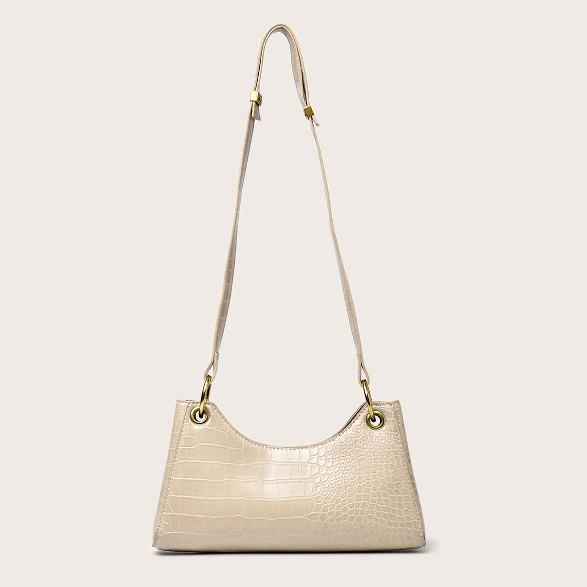 

Croc Embossed Baguette Bag, Beige