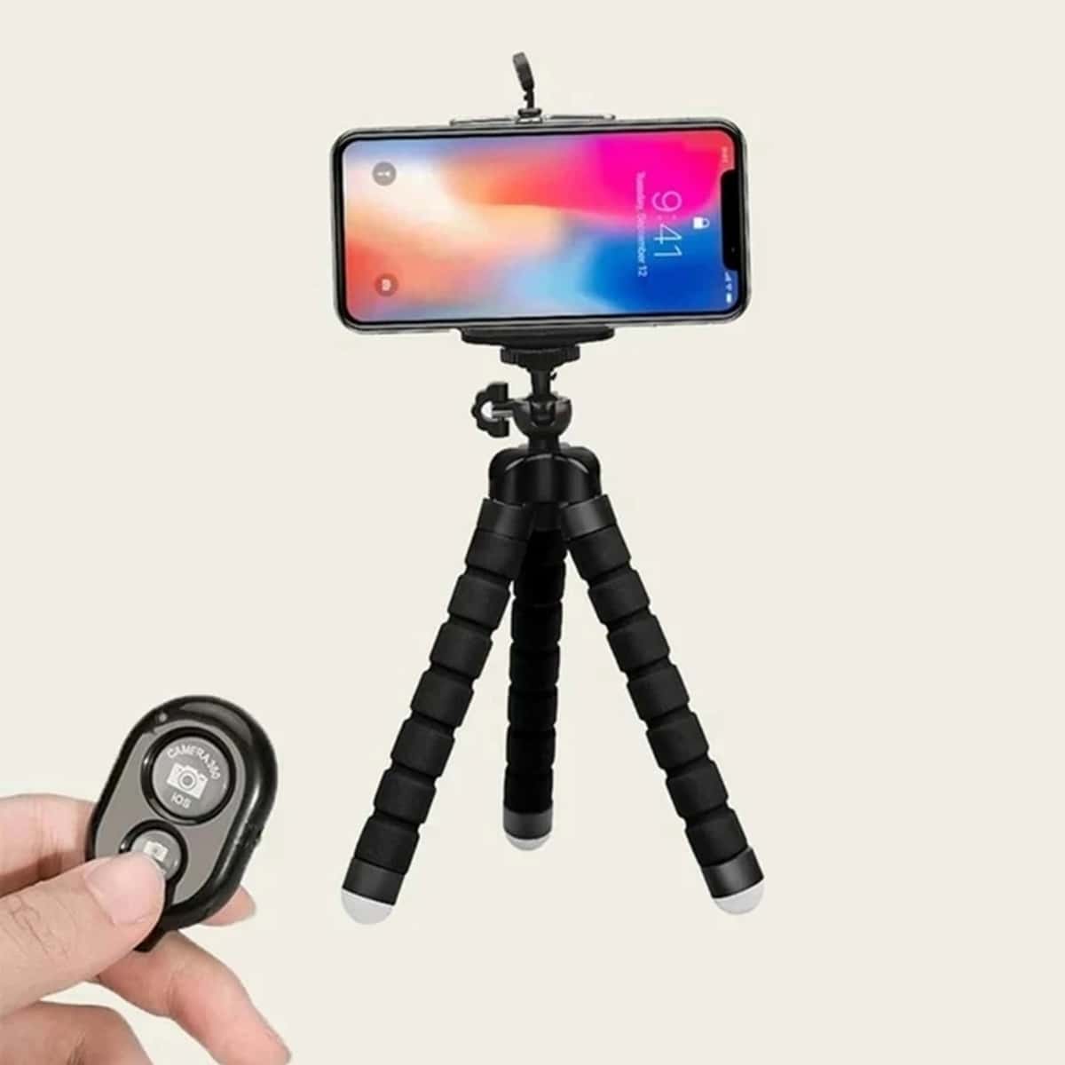 

Adjustable Phone Tripod & Bluetooth Remote Control, Black