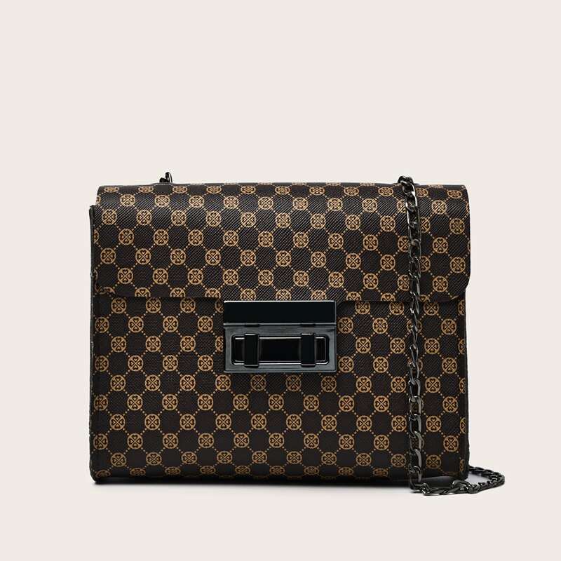 

Geo Graphic Chain Crossbody Bag, Brown