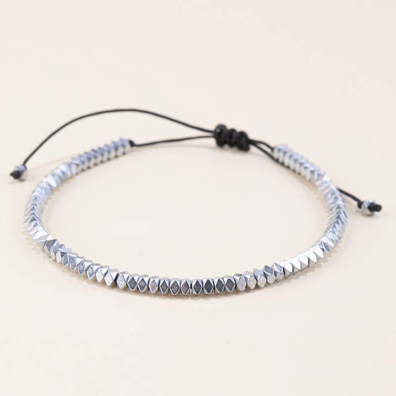 

Guys Simple Beaded Bracelet, Silver