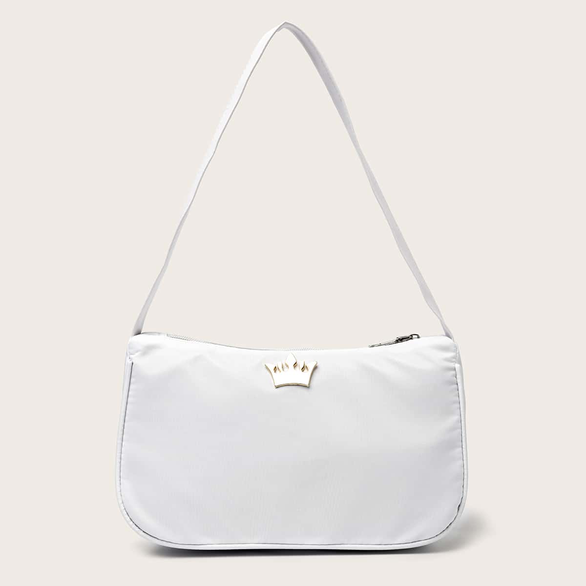 

Crown Decor Baguette Bag, White