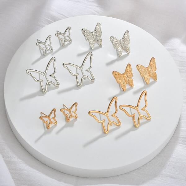 

6pairs Butterfly Design Stud Earrings, Multicolor