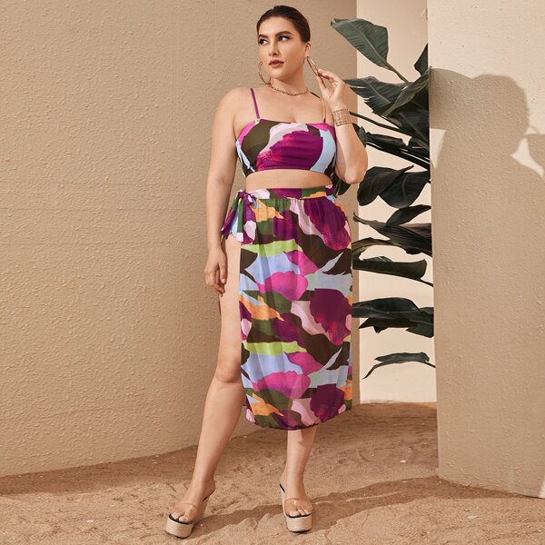 

3pack Plus Allover Graphic Bikini Swimsuit & Cover Up, Multicolor
