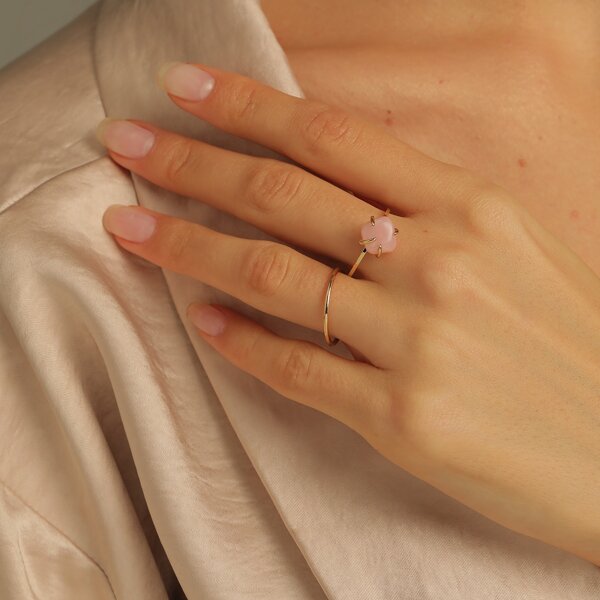 

2pcs Natural Random Stone Decor Ring, Gold