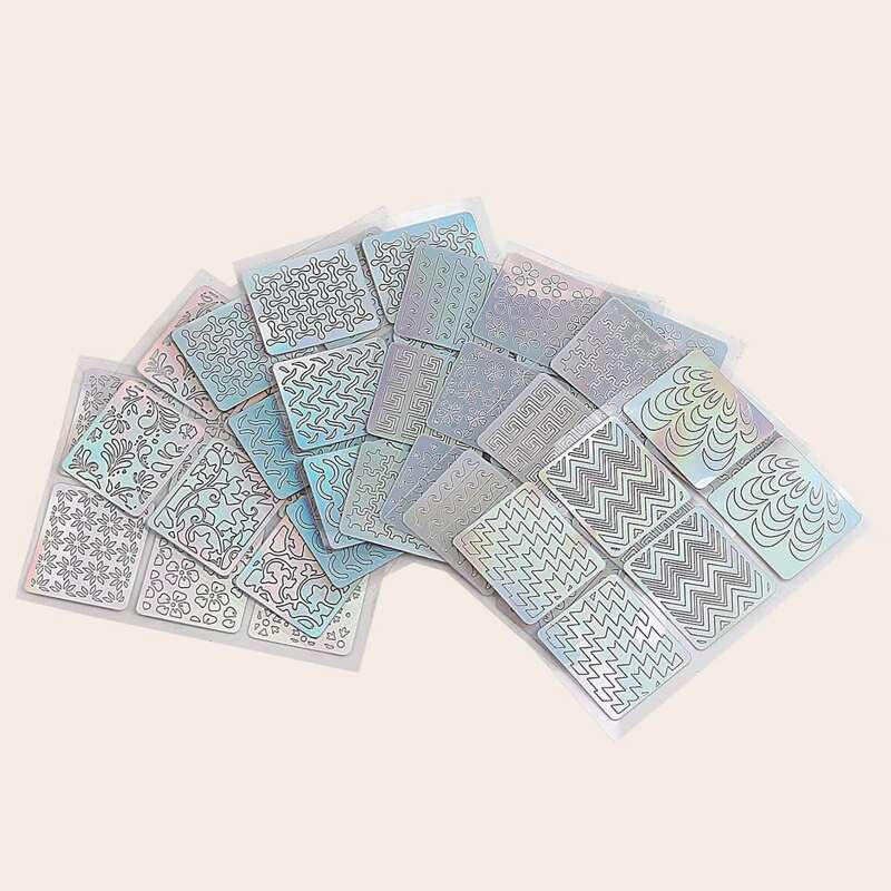 

12sheets Holographic Laser Cut Nail Sticker, Multicolor