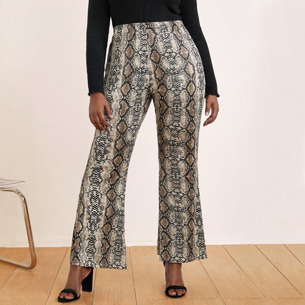 

Plus Snakeskin Print Flare Leg Pants, Multicolor