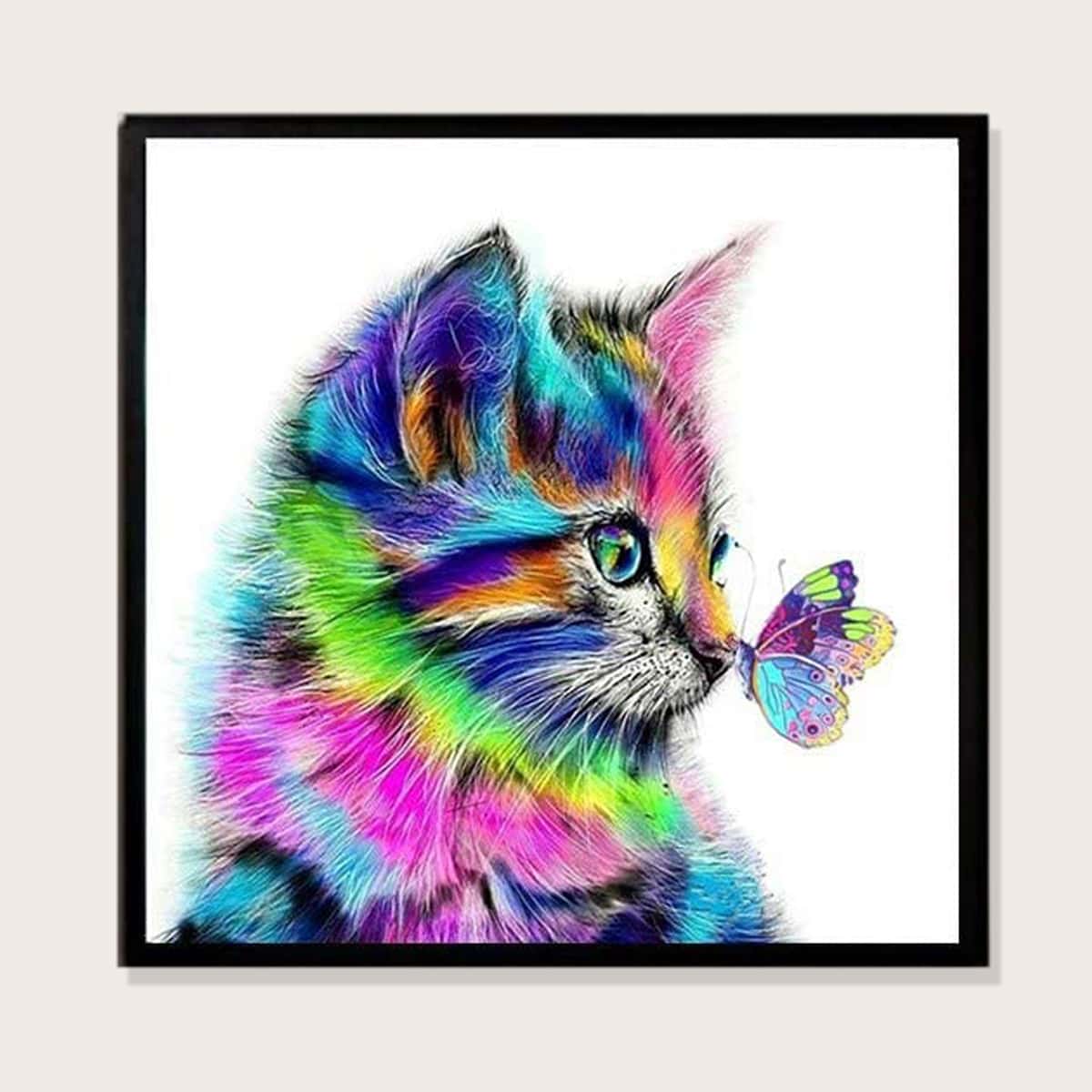 

Cat & Butterfly Print Diamond Painting Without Frame, Multicolor