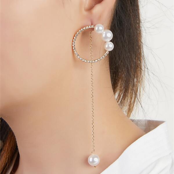 

Faux Pearl Decor Long Strip Drop Earrings, Gold
