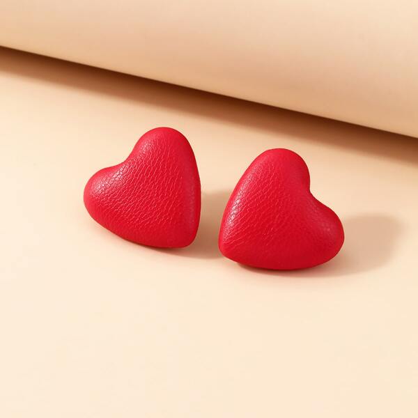 

Heart Design Stud Earrings, Red