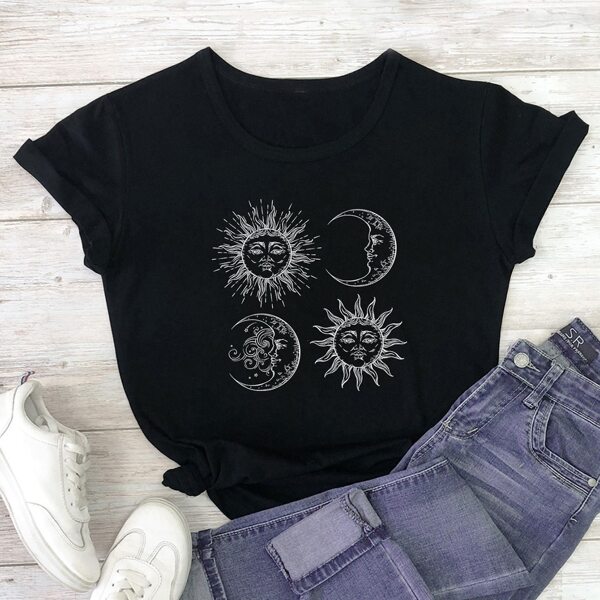 

Sun And Moon Print Tee, Black