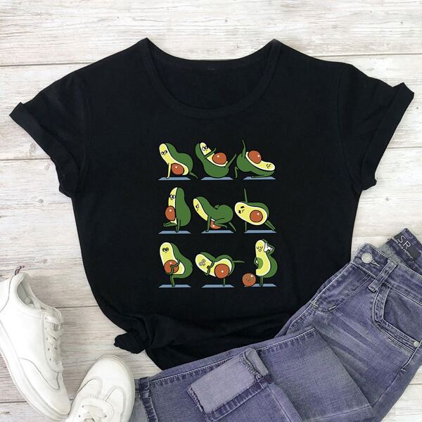 

Cartoon Avocado Print Tee, Black