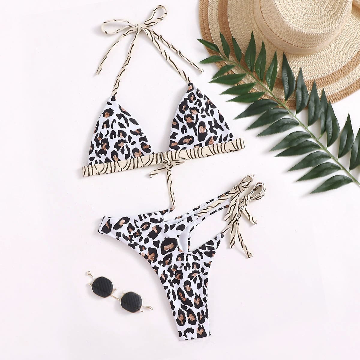 

Leopard Tie Side Bikini Swimsuit, Multicolor