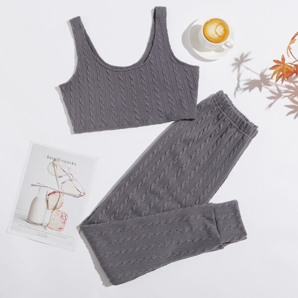 

Cable Knit Tank Top With Pants Lounge Set, Dark grey
