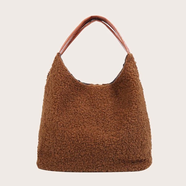 

Faux Shearling Tote Bag, Brown