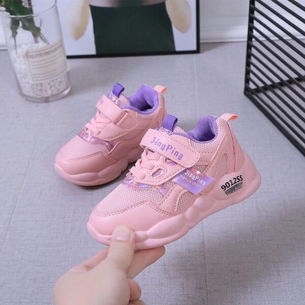 

Girls Letter Graphic Velcro Strap Sneakers, Pink