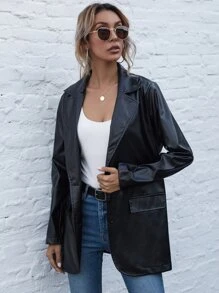 PU Leather Button Up Blazer