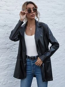 PU Leather Button Up Blazer
