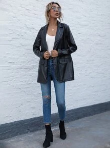 PU Leather Button Up Blazer