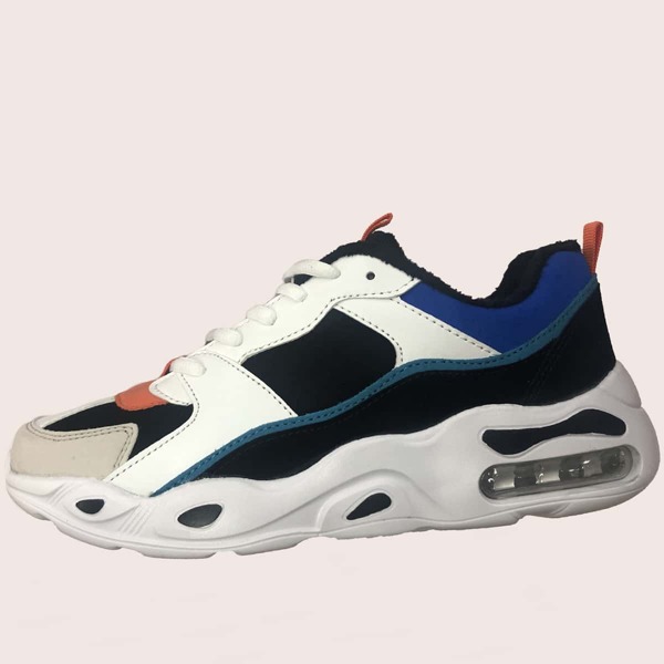 

Men Color Block Lace-up Front Sneakers, Blue and white