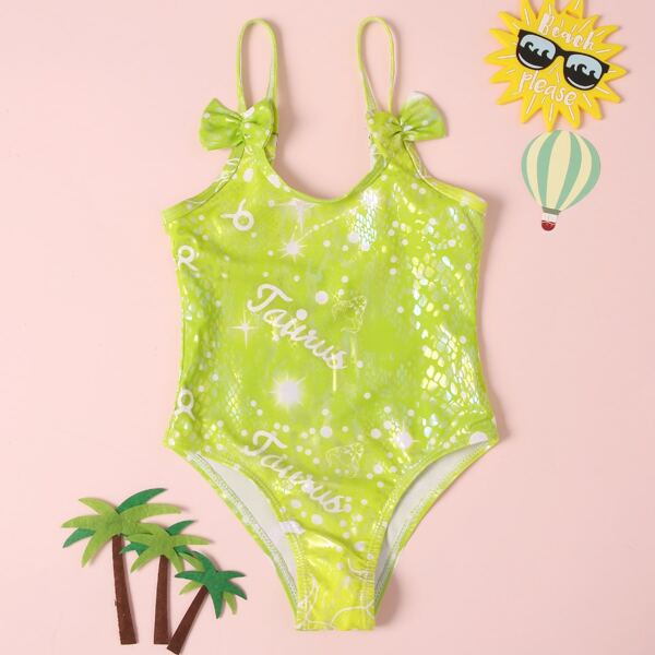 

Toddler Girls Snakeskin Metallic One Piece Swimsuit, Neon lime green