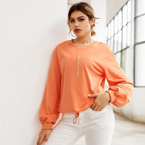 

Letter Graphic Drop Shoulder Sweatshirt, Coral orange