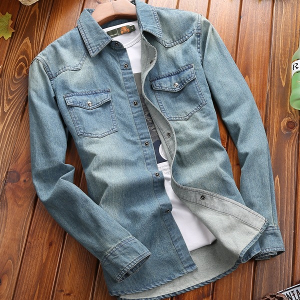 

Men Flap Pocket Denim Shirt Without Tee, Light wash