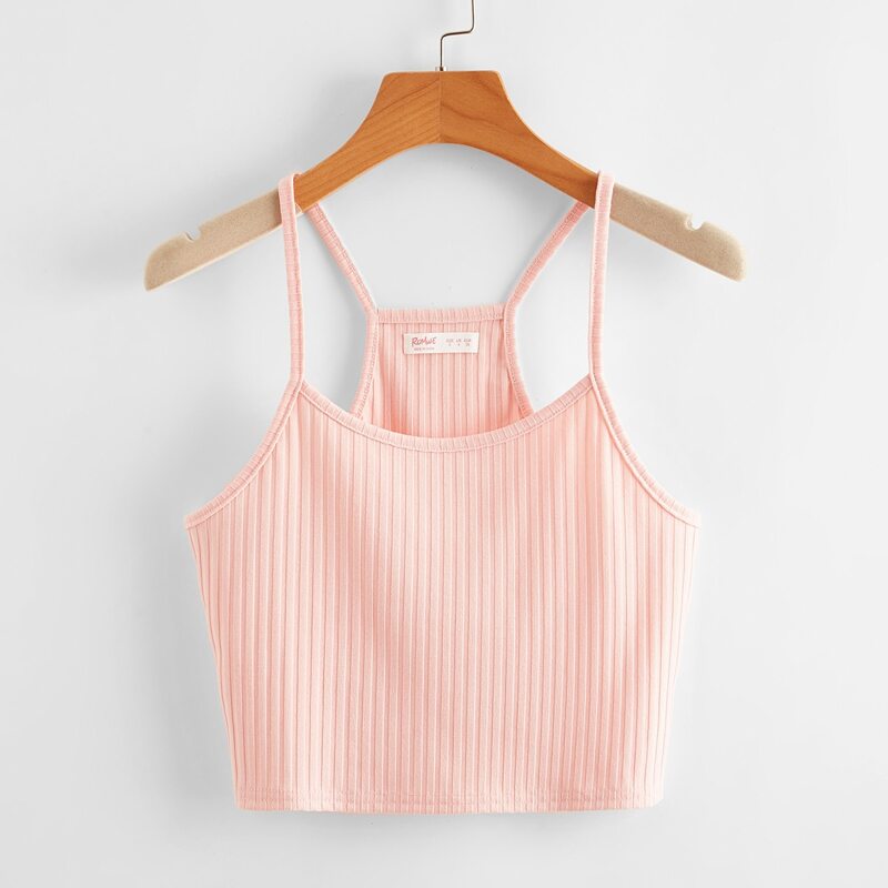 

Solid Ribbed Crop Cami, Baby pink