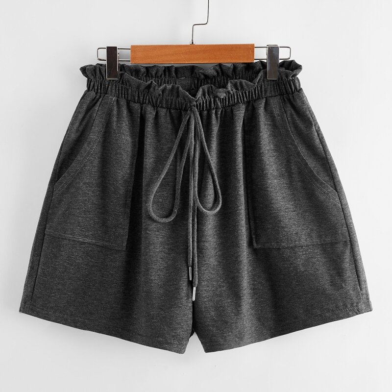 

Solid Paperbag Waist Shorts, Dark grey