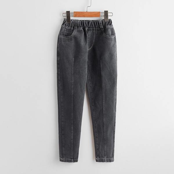 

Girls Letter Graphic Tapered Jeans, Dark grey