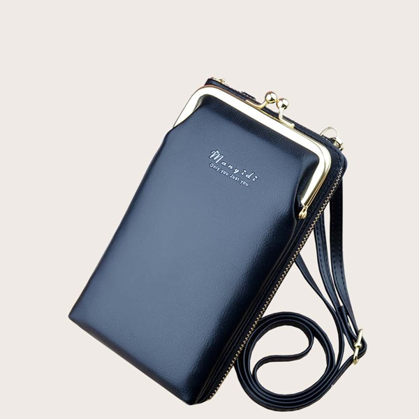 

Letter Graphic Kiss Lock Crossbody Bag, Black