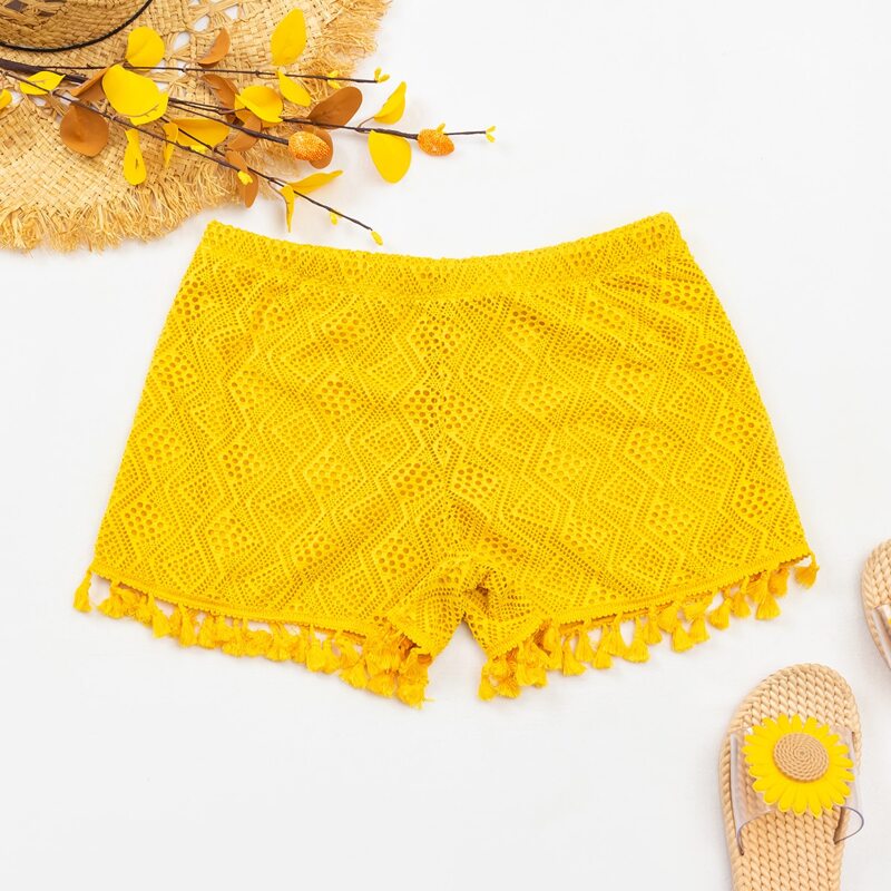 

Tassel Trim Beach Shorts, Yellow