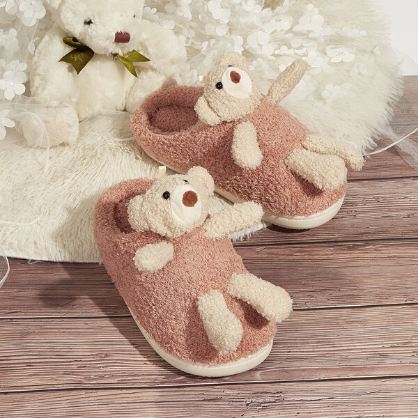 

Cartoon Decor Fluffy Slippers, Pink