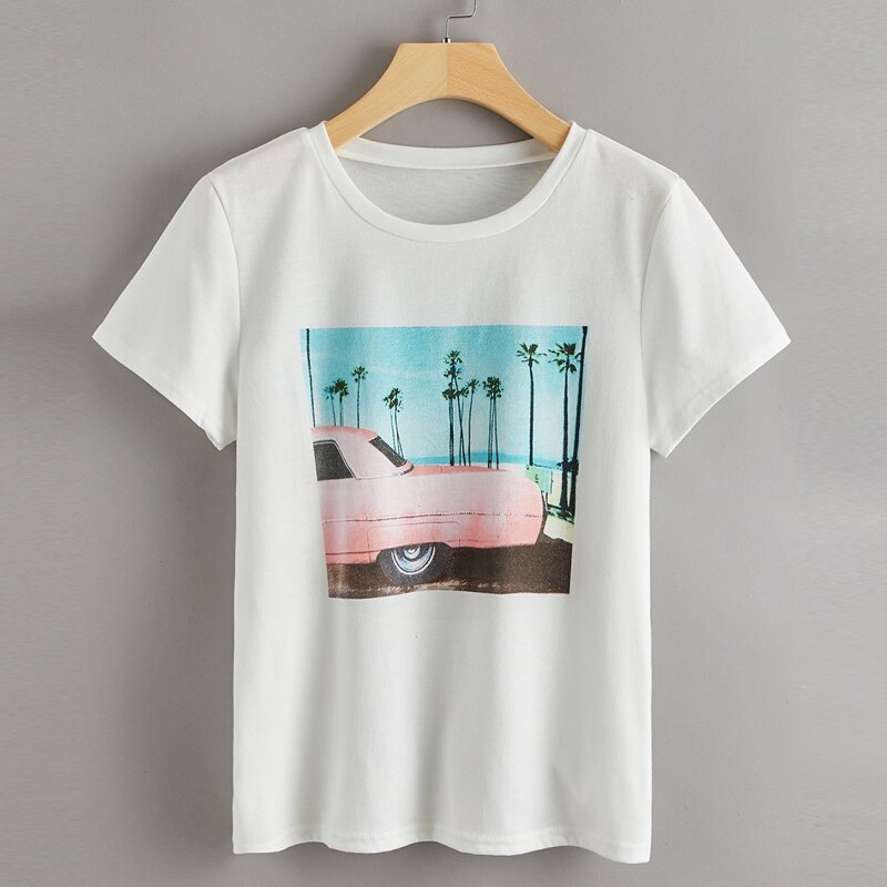 

Car Print Tee, White