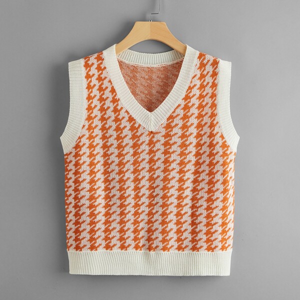 

Houndstooth Pattern Sweater Vest, Multicolor