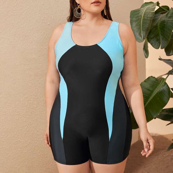 

Plus Color Block One Piece Swimsuit, Black