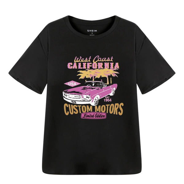 

Car And Letter Graphic Tee, Black