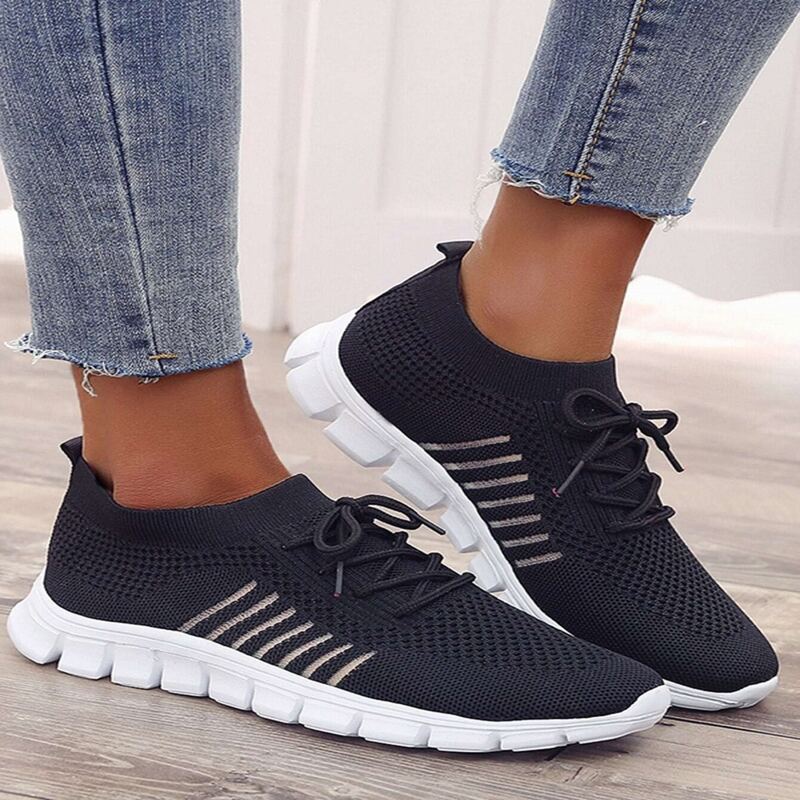 

Lace-up Front Knit Sneakers, Black