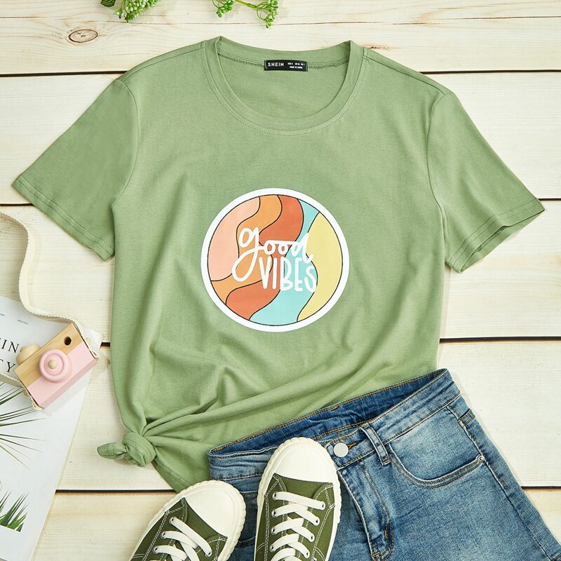 

Letter & Graphic Print Tee, Mint green