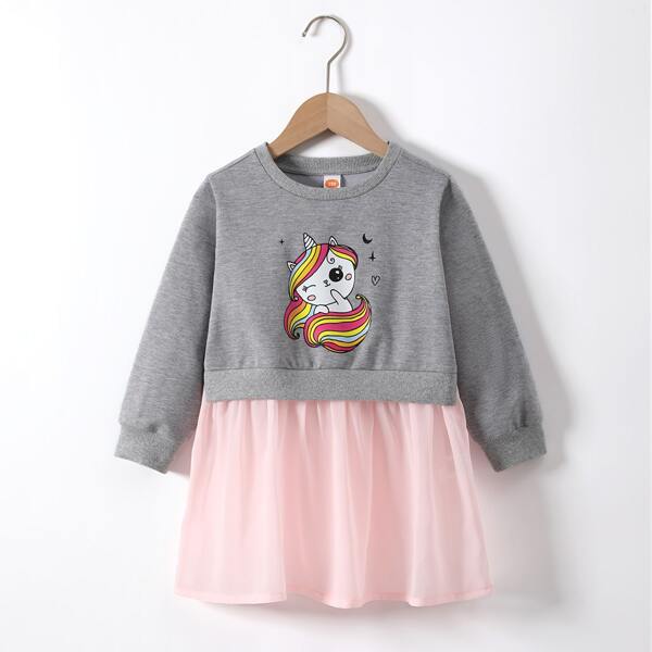 

Toddler Girls Cartoon Graphic Contrast Hem Sweatshirt Dress, Multicolor